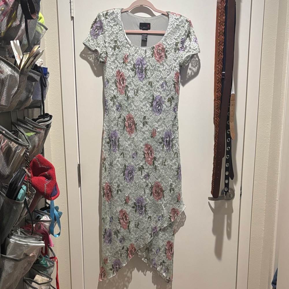 Scarlett Asymmetrical Floral Dress - White, Pink, Purple